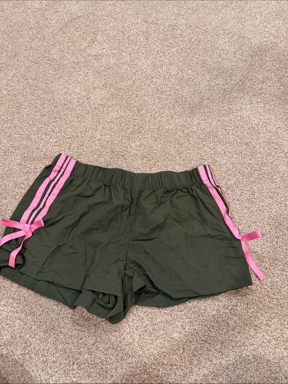 No Boundaries Olive Green Athletic Shorts with Pink Side Stripes